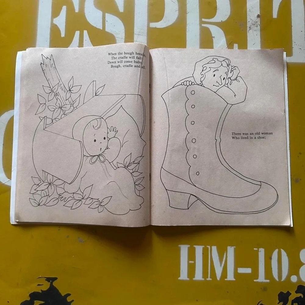 Vintage Rhymes To Color Children's Coloring Book Mid Century Retro‎ Decor Prop